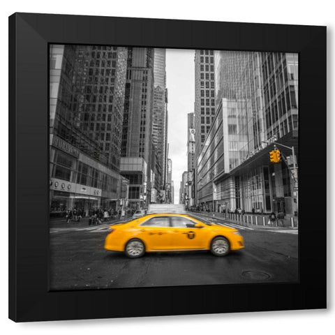 Cab on New York city street Black Modern Wood Framed Art Print with Double Matting by Frank, Assaf