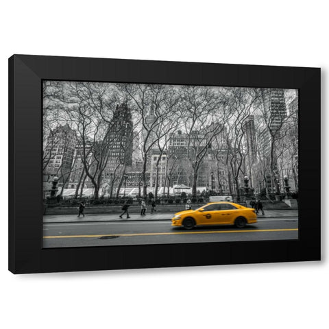 Cab on New York city street Black Modern Wood Framed Art Print with Double Matting by Frank, Assaf