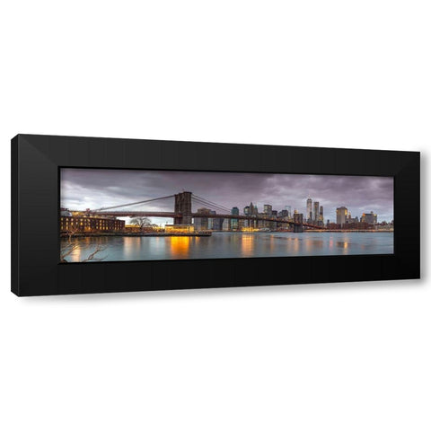 Brooklyn Bridge and Manhattan skyline, New York, FTBR-1835 Black Modern Wood Framed Art Print with Double Matting by Frank, Assaf