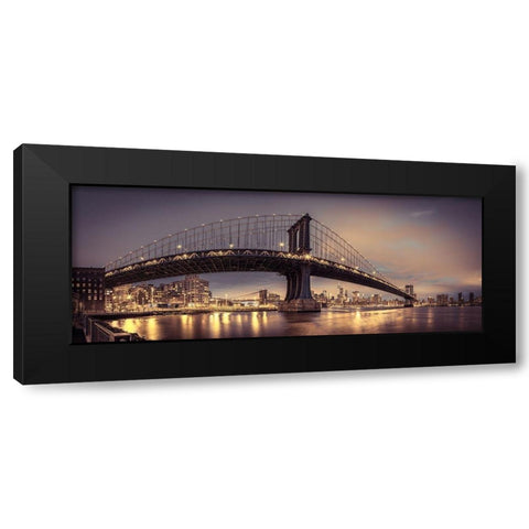 Manhattan bridge and New York city skyline, FTBR-1836 Black Modern Wood Framed Art Print with Double Matting by Frank, Assaf