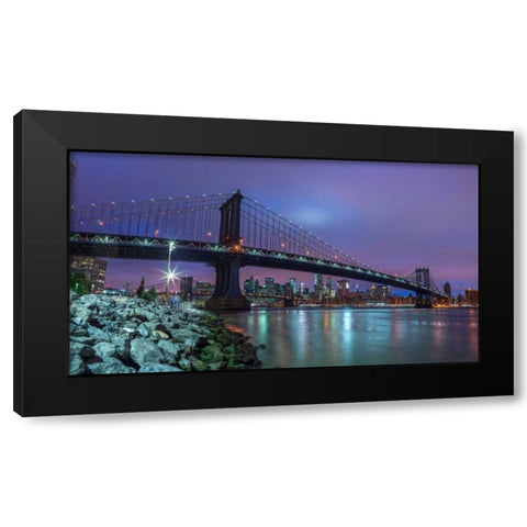 Manhattan bridge and New York city skyline, FTBR-1837 Black Modern Wood Framed Art Print with Double Matting by Frank, Assaf