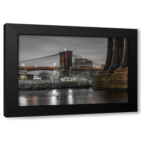 Brooklyn Bridge-New York Black Modern Wood Framed Art Print with Double Matting by Frank, Assaf