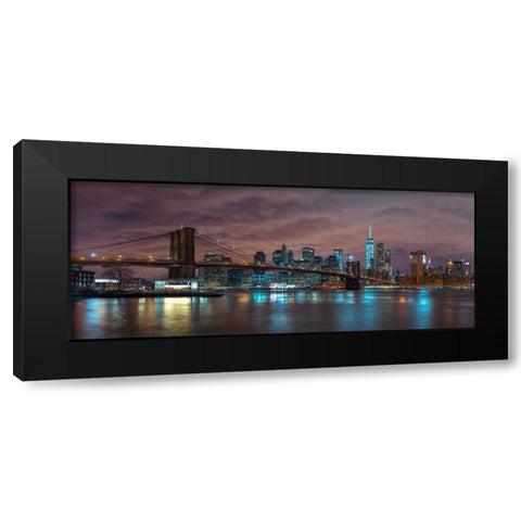 Brooklyn Bridge and Manhattan skyline, New York Black Modern Wood Framed Art Print by Frank, Assaf