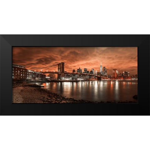 Brooklyn Bridge and Manhattan skyline, New York Black Modern Wood Framed Art Print by Frank, Assaf