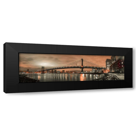 Manhattan bridge and New York city skyline Black Modern Wood Framed Art Print with Double Matting by Frank, Assaf