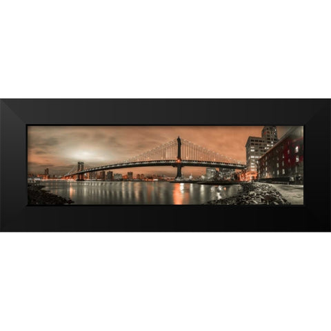 Manhattan bridge and New York city skyline Black Modern Wood Framed Art Print by Frank, Assaf