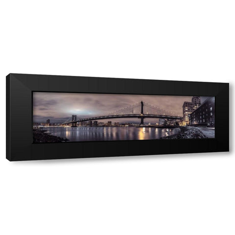 Manhattan bridge and New York city skyline Black Modern Wood Framed Art Print with Double Matting by Frank, Assaf
