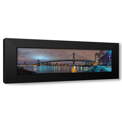 Manhattan bridge and New York city skyline Black Modern Wood Framed Art Print with Double Matting by Frank, Assaf