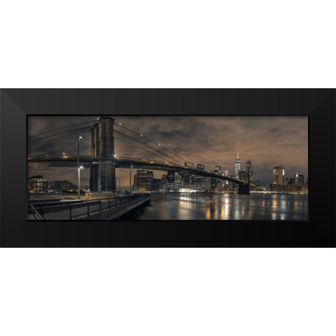 Brooklyn bridge over East river, New York Black Modern Wood Framed Art Print by Frank, Assaf