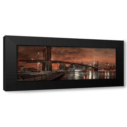 Brooklyn bridge over East river, New York Black Modern Wood Framed Art Print with Double Matting by Frank, Assaf