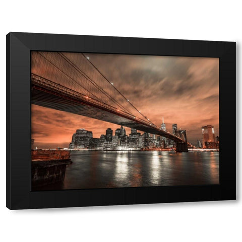 Brooklyn bridge over East river, New York Black Modern Wood Framed Art Print with Double Matting by Frank, Assaf