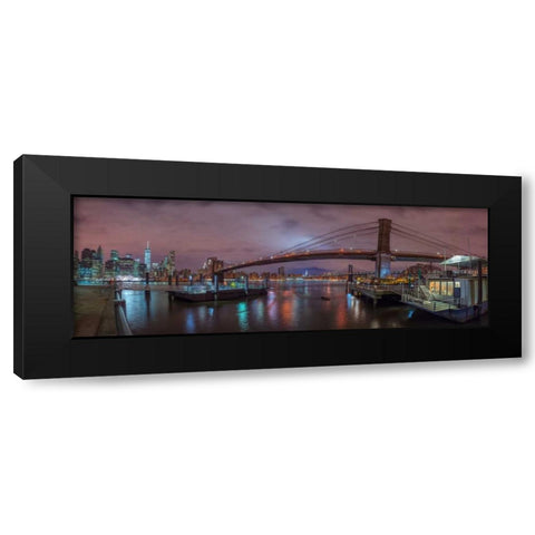 Brooklyn bridge over East river, New York Black Modern Wood Framed Art Print with Double Matting by Frank, Assaf