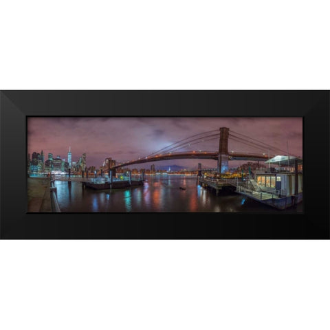Brooklyn bridge over East river, New York Black Modern Wood Framed Art Print by Frank, Assaf