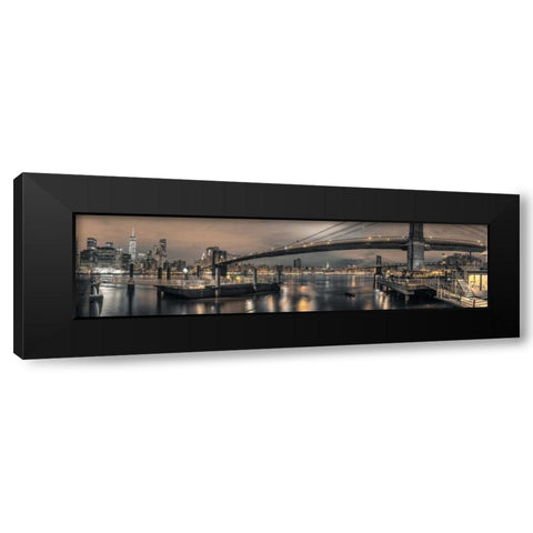 Brooklyn bridge over East river, New York Black Modern Wood Framed Art Print with Double Matting by Frank, Assaf