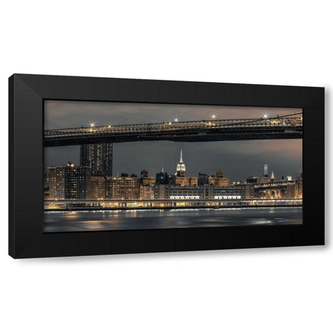 Evening view of Lower Manhattan skyline, New York Black Modern Wood Framed Art Print with Double Matting by Frank, Assaf