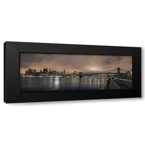 Lower Manhattan skyline in evening, New York Black Modern Wood Framed Art Print with Double Matting by Frank, Assaf
