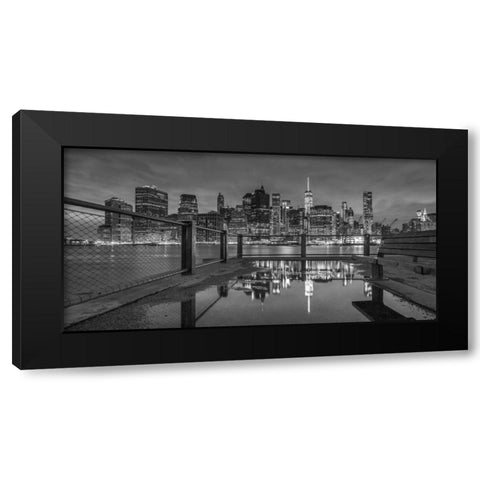 Lower Manhattan skyline in evening, New York Black Modern Wood Framed Art Print with Double Matting by Frank, Assaf