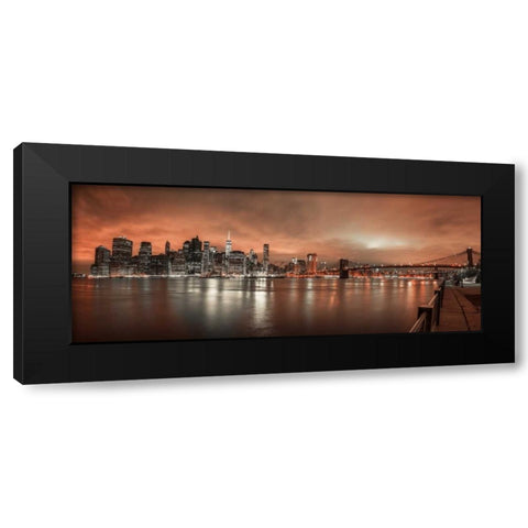 Lower Manhattan skyline in evening, New York Black Modern Wood Framed Art Print by Frank, Assaf