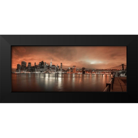 Lower Manhattan skyline in evening, New York Black Modern Wood Framed Art Print by Frank, Assaf