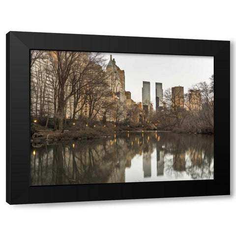 Central park with Manhattan skyline, New York Black Modern Wood Framed Art Print with Double Matting by Frank, Assaf