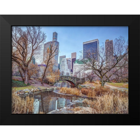 Central park with Manhattan skyline-New York Black Modern Wood Framed Art Print by Frank, Assaf