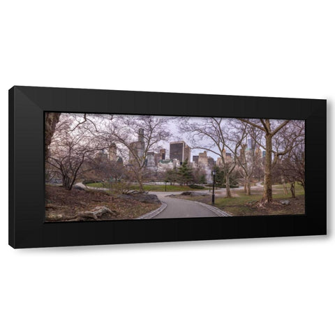 Pathway through Central park, New York Black Modern Wood Framed Art Print with Double Matting by Frank, Assaf