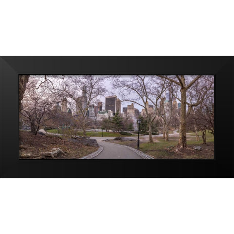 Pathway through Central park, New York Black Modern Wood Framed Art Print by Frank, Assaf