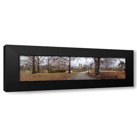 Pathway through Central park, New York Black Modern Wood Framed Art Print with Double Matting by Frank, Assaf