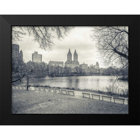 Central park with Manhattan skyline, New York Black Modern Wood Framed Art Print by Frank, Assaf