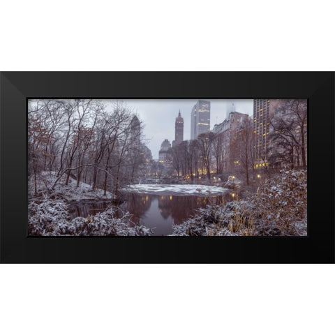 Central park with Manhattan skyline, New York Black Modern Wood Framed Art Print by Frank, Assaf