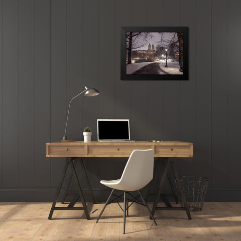 Central park with Manhattan skyline, New York Black Modern Wood Framed Art Print by Frank, Assaf
