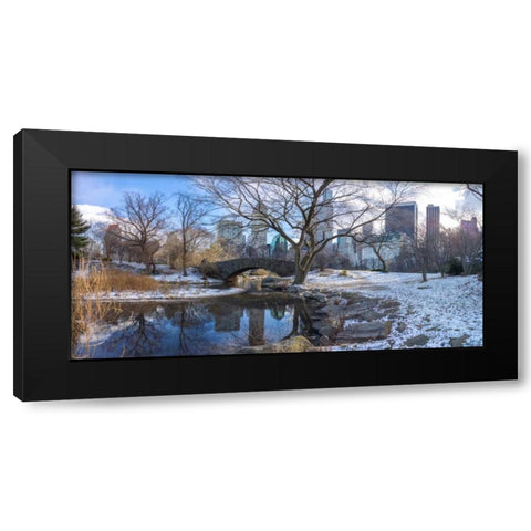 Central park with Lower Manhattan skyline, New York Black Modern Wood Framed Art Print with Double Matting by Frank, Assaf
