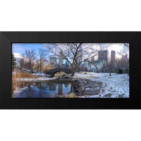 Central park with Lower Manhattan skyline, New York Black Modern Wood Framed Art Print by Frank, Assaf