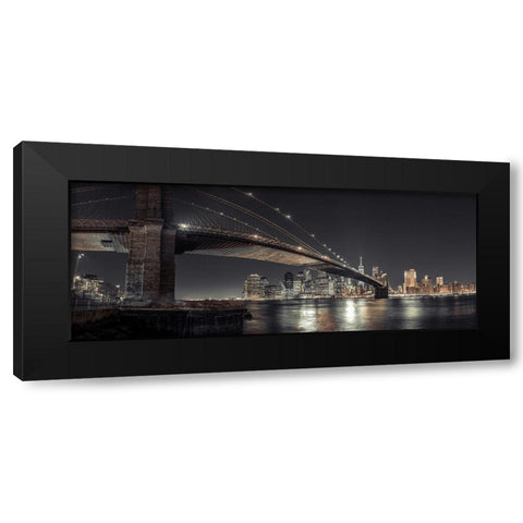 Brooklyn bridge over East river, Lower Manhattan, New York, FTBR-1910 Black Modern Wood Framed Art Print with Double Matting by Frank, Assaf
