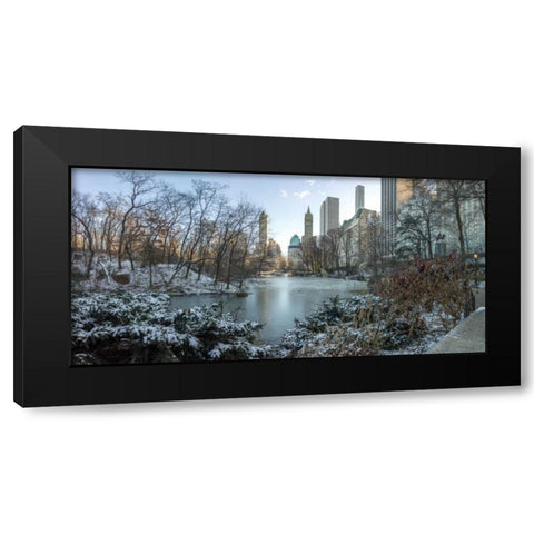 Central park with Lower Manhattan skyline, New York Black Modern Wood Framed Art Print with Double Matting by Frank, Assaf