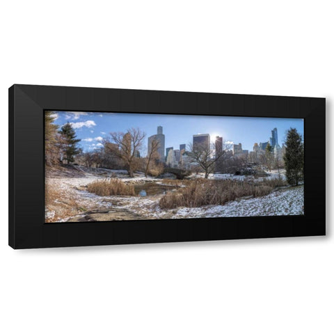 Central park with Lower Manhattan skyline, New York Black Modern Wood Framed Art Print with Double Matting by Frank, Assaf