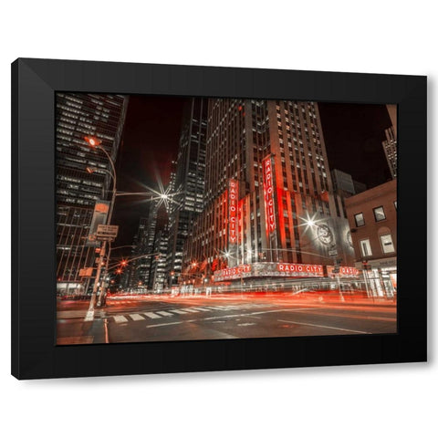 New York city stret in night Black Modern Wood Framed Art Print by Frank, Assaf
