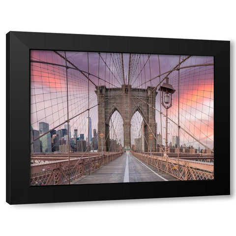 Brooklyn bridge, New York Black Modern Wood Framed Art Print with Double Matting by Frank, Assaf