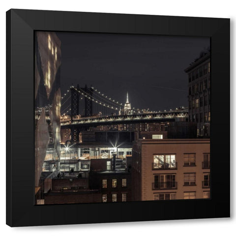 Manhattan bridge and cityscape, New York Black Modern Wood Framed Art Print with Double Matting by Frank, Assaf
