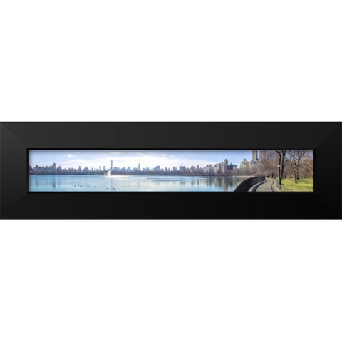 Panoramic view of Lower Manhattan skyline from Central park, New York Black Modern Wood Framed Art Print by Frank, Assaf