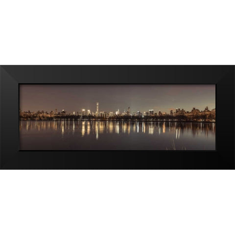 View of New York city skyline from Central park in evening Black Modern Wood Framed Art Print by Frank, Assaf