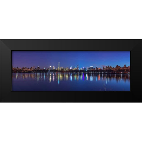 View of New York city skyline from Central park in evening Black Modern Wood Framed Art Print by Frank, Assaf