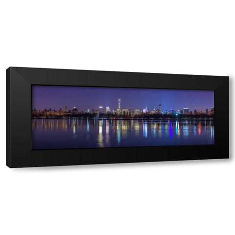 View of New York city skyline from Central park in evening Black Modern Wood Framed Art Print with Double Matting by Frank, Assaf
