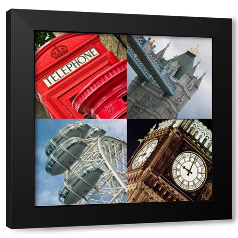Collage of famous places in London city, UK Black Modern Wood Framed Art Print with Double Matting by Frank, Assaf