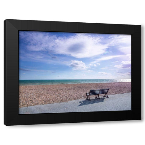 Bench at seaside promenade Black Modern Wood Framed Art Print by Frank, Assaf