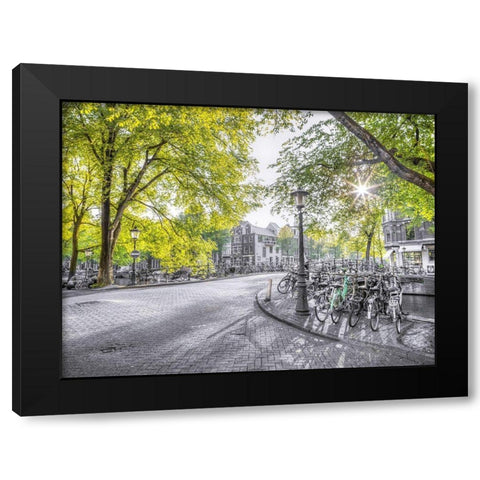 Amsterdam city street Black Modern Wood Framed Art Print with Double Matting by Frank, Assaf