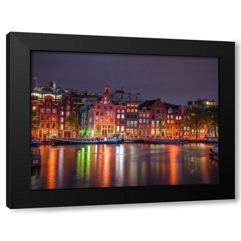 Amsterdam canal at night Black Modern Wood Framed Art Print by Frank, Assaf