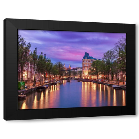 Canal through-city Black Modern Wood Framed Art Print by Frank, Assaf