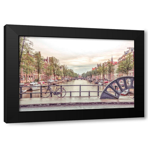 Canal through Amsterdam city Black Modern Wood Framed Art Print by Frank, Assaf
