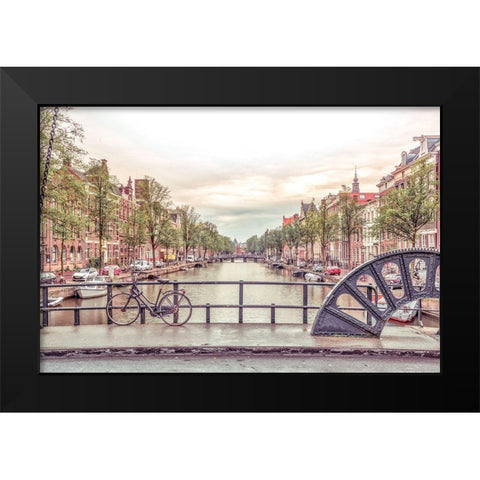 Canal through Amsterdam city Black Modern Wood Framed Art Print by Frank, Assaf